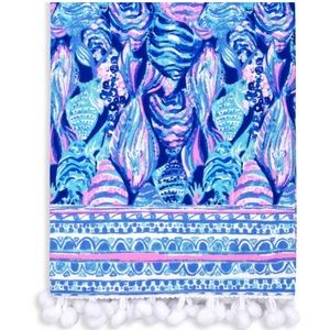 Lilly Pulitzer Scale Up Set of 2 Cotton Napkins Blue Pink Pom Poms Fish Coastal